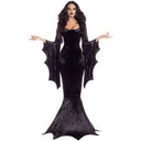 Halloween Bat Witch Dress Womens Gothic Vampire Ghost Bride Long Gown Look Bell Sleeve Masquerade Party Performance