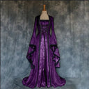 Halloween Cosplay Women Vintage Gothic Medieval Court Dress Flared Long Sleeve Floor Length Gown For Theme Stage Cosplay Show