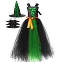 Halloween Witch Costume For Girls Kids Long Veil Dress Princess Dress Birthday Party Dress Stage Performance Dress