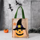 Halloween New Year's Eve Decorations Linen Tote Bag Fun Graphics, Unique Trick small Handbag, Pumpkin Candy Bag Accessory Props