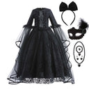 Halloween Dress For Girls Evil Witch Cosplay Costumes Children Lace Ruffles Floor Length Outfits Kids Carnival Festival Frocks
