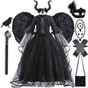 Halloween Dress For Girls Evil Witch Cosplay Costumes Children Lace Ruffles Floor Length Outfits Kids Carnival Festival Frocks