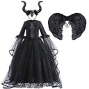 Halloween Dress For Girls Evil Witch Cosplay Costumes Children Lace Ruffles Floor Length Outfits Kids Carnival Festival Frocks
