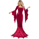 Halloween Bat Witch Dress Womens Gothic Vampire Ghost Bride Long Gown Look Bell Sleeve Masquerade Party Performance