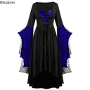 Gothic Halloween Dresses Women Vintage Witch Vampire Dress Dresses Up Carnival Party Dress Trumpet Sleeve Long Dress Plus Size