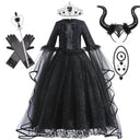Halloween Dress For Girls Evil Witch Cosplay Costumes Children Lace Ruffles Floor Length Outfits Kids Carnival Festival Frocks