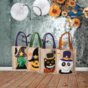 Halloween New Year's Eve Decorations Linen Tote Bag Fun Graphics, Unique Trick small Handbag, Pumpkin Candy Bag Accessory Props